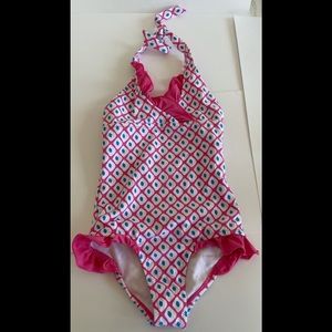 Garnet Hill size 6 hot pink/blue/white halter swim